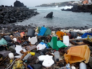 Plastic debris that has washed up along the shore of the Azores. Photo courtesy of 5 Gyres.