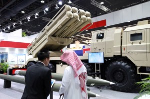 A multiple rocket launch system was on display at the Norinco Group pavilion at an international defense exhibition in Abu Dhabi in February. Photo Bloomberg News