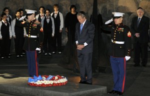 President George W. Bush visiting the Yad Vashem Holocaust Memorial in Israel. Getty Images.