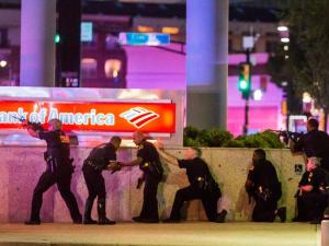 Police fire at sniper which killed 5 officers at a Black Lives Matter rally in Dallas. Source Zerohedge.